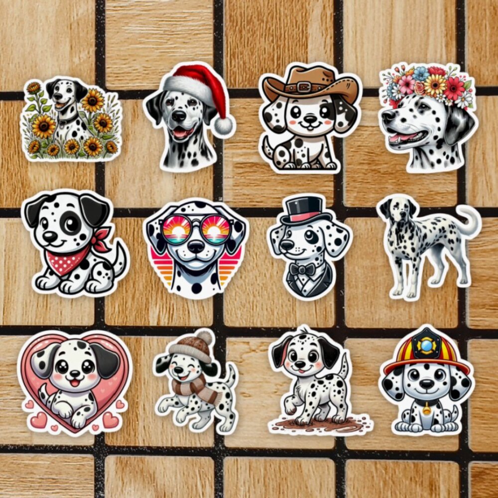 Cute Dalmatian Sticker Pack of 12 Vinyl Stickers - Waterproof Animal Sticker Set